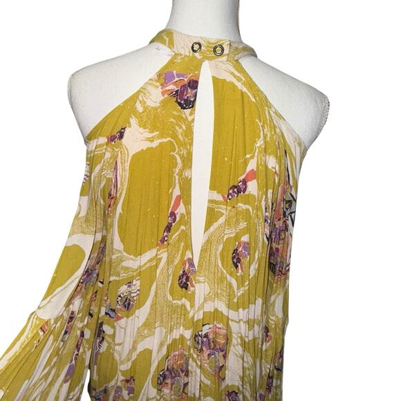 Free People Drift Away Tunic Mini Dress Gold Cold Shoulder Flowy MED NWT - Picture 10 of 12